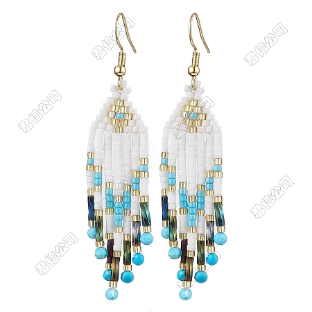 Woven Seed Beads & Natural Magnesite Tassel Dangle Earrings EJEW-FS00068-1