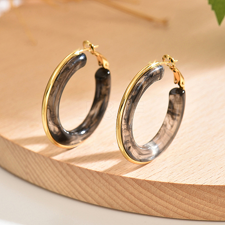 201 Stainless Steel Acrylic Hoop Earrings for Women IG1029-3-1