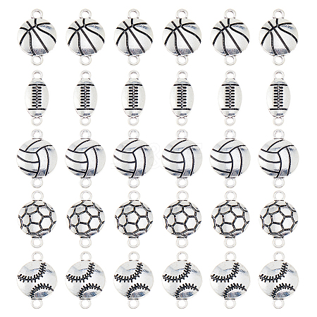 60Pcs 5 Styles Tibetan Style Zinc Alloy Sport Ball Connector Charms FIND-HS0001-38-1