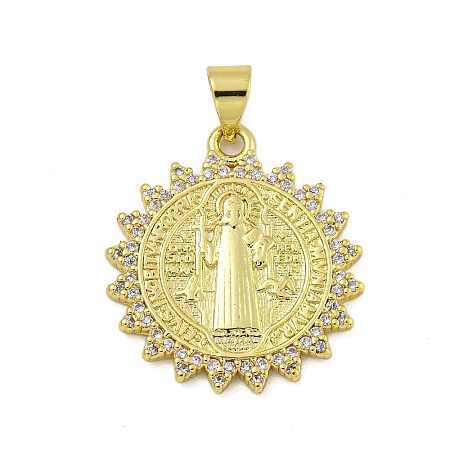 Religion Theme Rack Plating Brass Micro Pave Cubic Zirconia Pendants KK-C074-40G-02-1