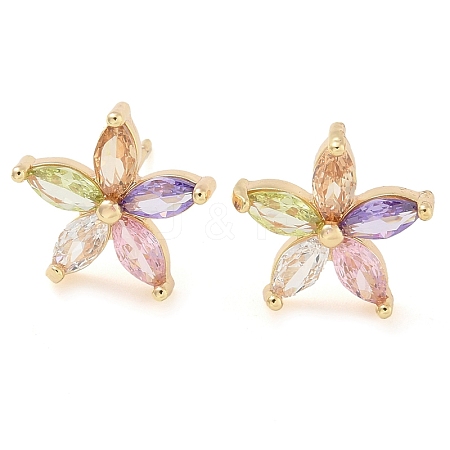 Rack Plating Flower Brass Cubic Zirconia Stud Earrings EJEW-M090-13G-05-1