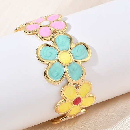 Multicolor Brass Enamel Cuff Bangles for Women BJEW-G787-02G-02-1