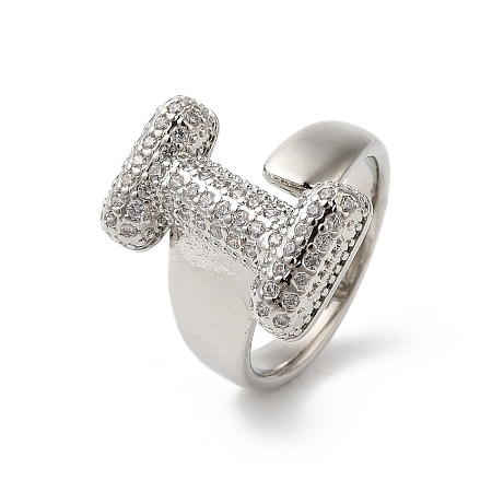 Letter Brass Micro Pave Clear Cubic Zirconia Open Cuff Ring for Women RJEW-N046-03I-P-1