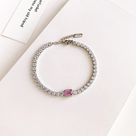 304 Stainless Steel Micro Pave Cubic Zirconia Link Chain Bracelets for Women FS-WG578D6-02-1