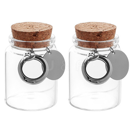 2Pcs Transparent Glass Empty Bottles with Alloy Heart Paw Print Charms and Locket Charms AJEW-DR00039-1