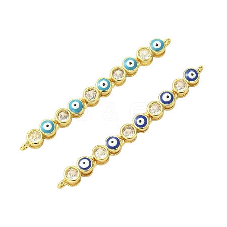 2Pcs 2 Colors Brass Pave Clear Cubic Zirconia Enamel Evil Eye Connector Charms KK-CJ0014-18-1