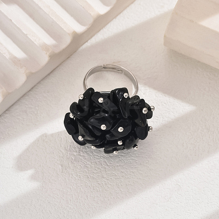 Natural Obsidian Chips Adjustable Women's Ring GO1115-5-1