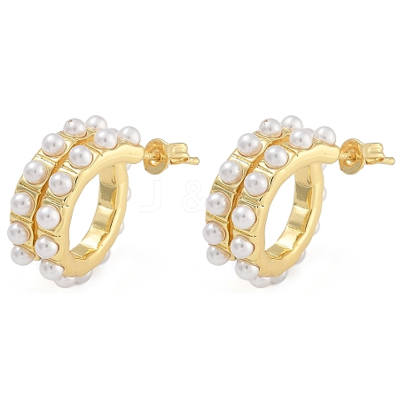 Brass & ABS Imitation Pearl Stud Earrings EJEW-K293-20G-1