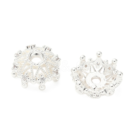Flower Brass Micro Pave Clear Cubic Zirconia Bead Caps KK-A254-01A-S-1