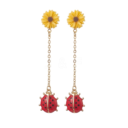 Alloy Enamel Ladybug with Resin Daisy Dangle Stud Earrings EJEW-JE05229-1