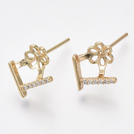 Brass Micro Pave Cubic Zirconia Earring Findings KK-S356-050G-NF-1