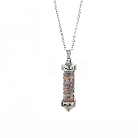 Synthetic Mixed Stone Chip Wishing Bottle Cone Love Glass Pendant Necklaces FL0210-8-1