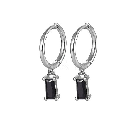 Anti-Tarnish Platinum Rhodium Plated 925 Sterling Silver Dangle Hoop Earrings for Women SY2365-5-1