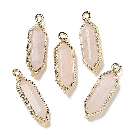 Natural Rose Quartz Faceted Double Terminal Pointed Pendants G-G181-05G-01-1