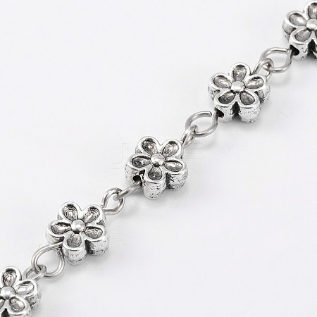 Handmade Tibetan Style Alloy Flower Beads Chains for Necklaces Bracelets Making AJEW-JB00081-03-1