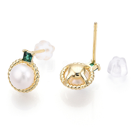 Natural Pearl Stud Earrings with Cubic Zirconia PEAR-N020-05F-1