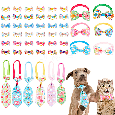 Olycraft 18 Style Easter Theme Adjustable Cat Dog Bowknot Collars AJEW-OC0003-81-1