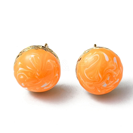 Enamel Half Round Stud Earrings EJEW-P229-01G-04-1