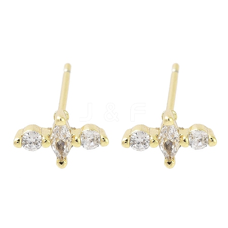 Brass Micro Pave Clear Cubic Zirconia Studs Earring EJEW-S217-G24-1