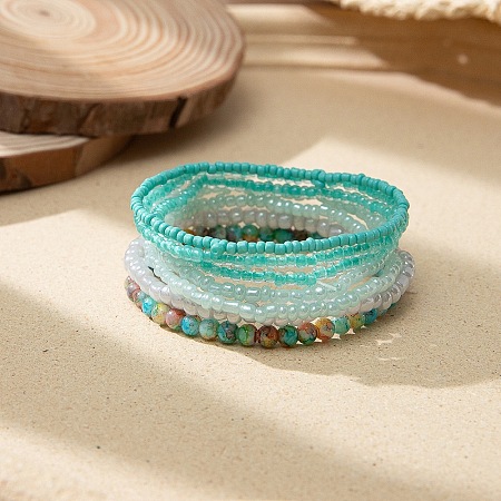 Bohemian Glass Beaded Stretch Bracelet Sets QN1212-1-1