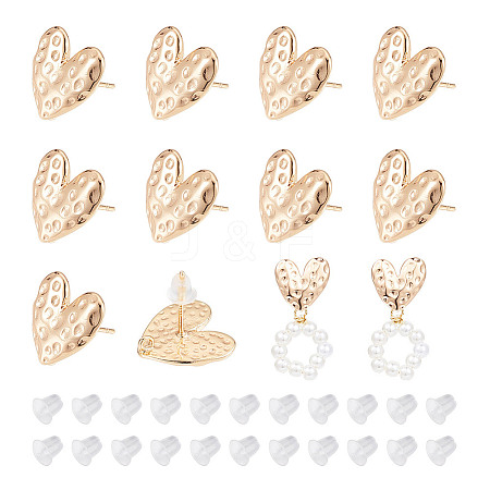 BENECREAT 10Pcs Heart Brass Stud Earring Findings EJEW-BC0001-14-1