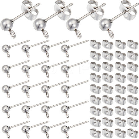 SOFPLATE 100Pcs 304 Stainless Steel Ball Stud Earring Findings STAS-SP0001-55P-1