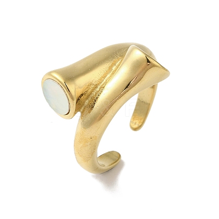 Shell Open Cuff Ring for Women RJEW-C091-03G-01-1