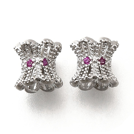 Brass Micro Pave Magenta Cubic Zirconia Beads KK-M318-24P-01-1