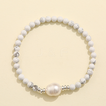 Natural Howlite & Freshwater Pearl Bead Stretch Bracelets for Women EC3110-2-1