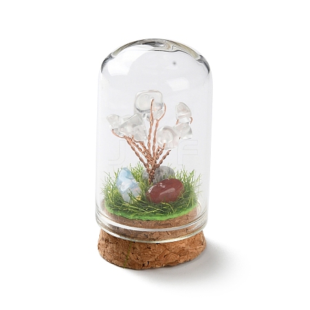 Natural Quartz Crystal Chips Money Tree in Dome Glass Bell Jars with Wood Base Display Decorations DJEW-K030-02A-1