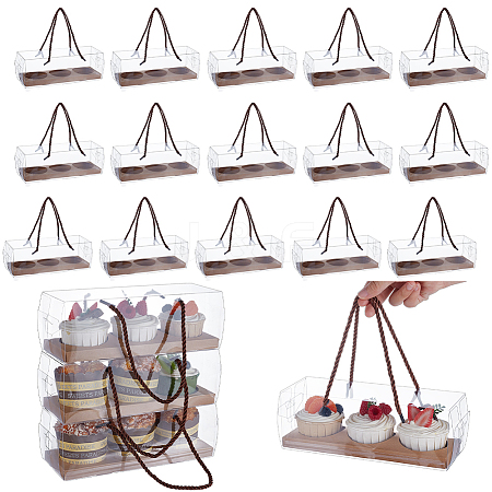 Folding Rectangle PET Plastic Portable Cupcake Gift Storage Box LS-CON-WH0085-137B-1