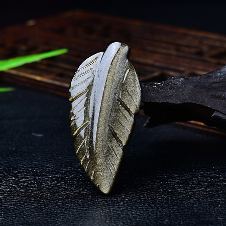 Natural Golden Sheen Obsidian Feather Sculpture Display Decorations PW-WG12E25-01-1