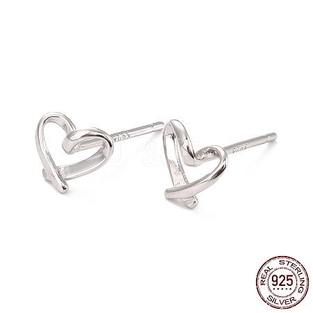 Open Heart Rhodium Plated 925 Sterling Silver Stud Earrings EJEW-I259-07P-1