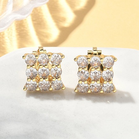 Brass Micro Pave Clear Cubic Zirconia Clip-on Earrings EJEW-A132-02C-G-1