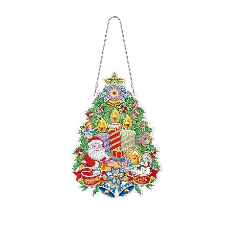 Christmas Theme DIY Diamond Painting Wreath Pendant Decoration Kits XMAS-PW0001-112D-1