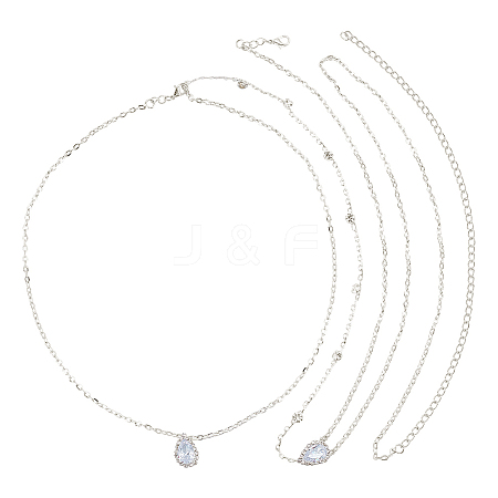 Fingerinspire 1Pc Clear Cubic Zirconia Teardrop Backdrop Necklace Body Chain NJEW-FG0001-02S-1