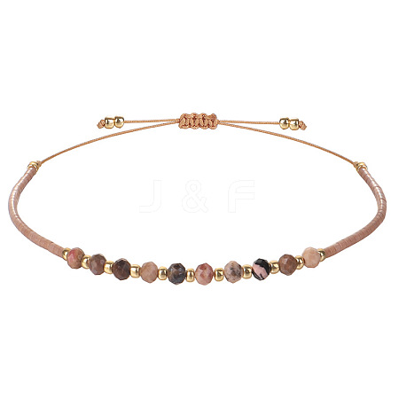 2mm Faceted Natural Rhodonite Beaded Braided Adjustable Bracelets for Women PF2854-3-1