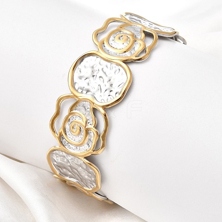 Hammered 304 Stainless Steel Cuff Bangles for Women BJEW-P371-01B-1