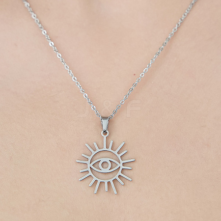 Non-Tarnish 201 Stainless Steel Hollow Sun with Eye Pendant Necklace NJEW-OY002-05-1