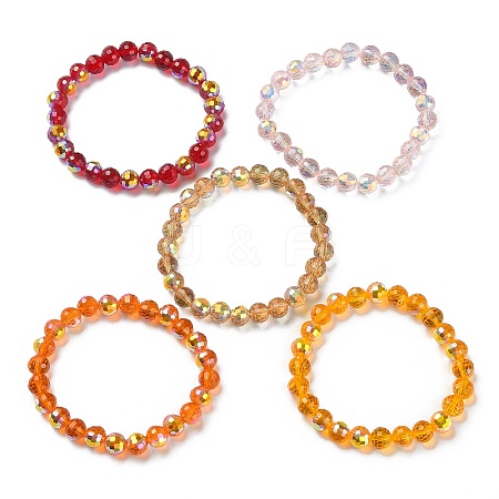 Sparkling Glass Round Beaded Stretch Bracelets for Women BJEW-JB09423-1