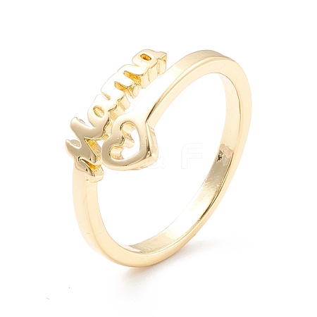 Word Mom Heart Cuff Ring KK-K262-04G-1