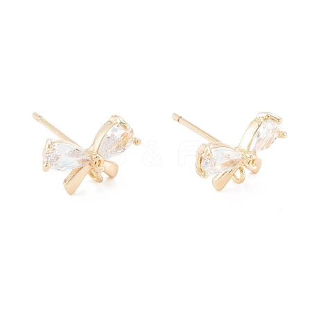 Brass Micro Pave Clear Cubic Zirconia Stud Earring Findings X-KK-D063-15G-1