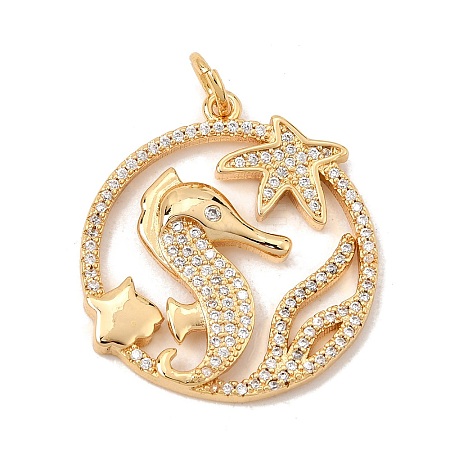 Brass Micro Pave Clear Cubic Zirconia Pendants CU-CBA6344-01G-1