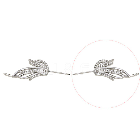 Brass Micro Pave Clear Cubic Zirconia Fishtail Head Pins BAPE-PW0002-10A-P-1