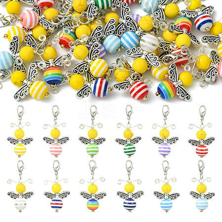 30Pcs Strip Resin & Dyed Synthetic Turquoise Bee Pendant Decoration HJEW-CJ00096-1