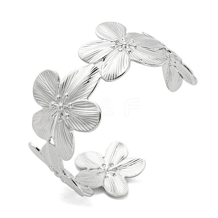 Flower Rack Plating Brass Open Cuff Bangles for Women BJEW-P322-05P-1