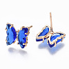 Cubic Zirconia Butterfly Stud Earrings with Glass KK-S365-003D-2