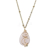 Natural Rose Quartz with Brass Pendant Necklaces NJEW-JN04679-01-1