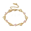 304 Stainless Steel Pave Pink Cubic Zirconia Heart Link Chain Bracelets SA-CBAF6AD-11G-4