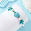 Synthetic Turquoise & Shell Pearl Beaded Link Bracelets BJEW-JB13807-6